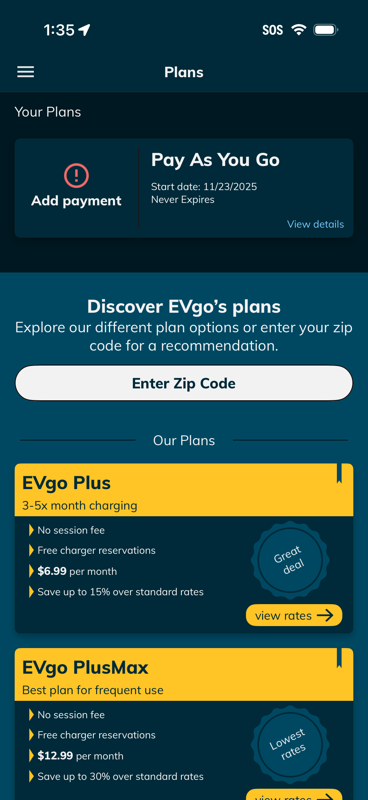 EVgo pricing screenshot